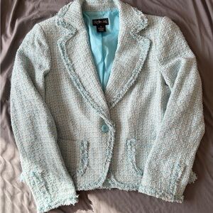 Style & Co. Blue Tweed Blazer with Fringed Trim